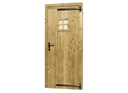 Douglas enkele 1-ruits deur inclusief kozijn, rechtsdraaiend, 90 x 201 cm, groen geïmpregneerd.