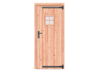 Douglas dichte enkele deur met ruitje 90x201 cm. rechtsdraaiend. zwarte hengen. zwart beslag. onbeha