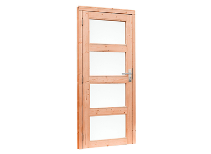 Douglas enkele 4-ruits deur inclusief kozijn, linksdraaiend, 90 x 201 cm, kleurloos geïmpregneerd