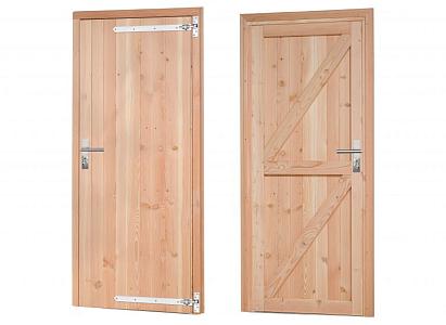 Douglas dichte enkele deur 90x201 cm. rechtsdraaiend. verzinkte hengen. RVS beslag. kleurloos geimpr