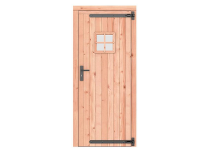 Douglas enkele deur met ruitje 90x201 cm. rechtsdraaiend. zwarte hengen. zwart beslag. kleurloos gei