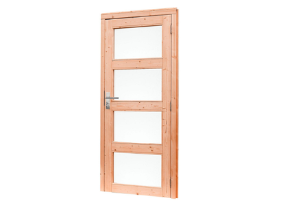 Douglas enkele 4-ruits deur inclusief kozijn, rechtsdraaiend, 90 x 201 cm, kleurloos geïmpregneerd.