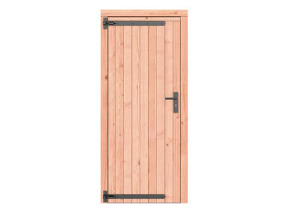 Douglas dichte enkele deur 90x201 cm. linksdraaiend. zwarte hengen. zwart beslag. onbehandeld.