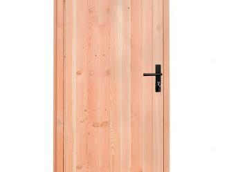 Douglas dichte enkele deur 90x201 cm. linksdraaiend. zwarte hengen. zwart beslag. onbehandeld.
