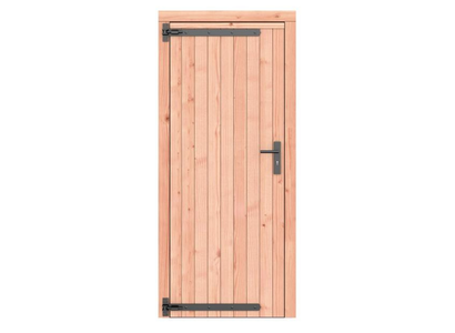 Douglas dichte enkele deur 90x201 cm. linksdraaiend. zwarte hengen. zwart beslag. kleurloos geimpreg