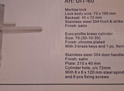 Set voor tuindeuren 72x165mm (schild + rechte kruk) RVS