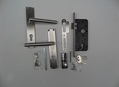 Set voor tuindeuren 72x165mm (schild + rechte kruk) RVS