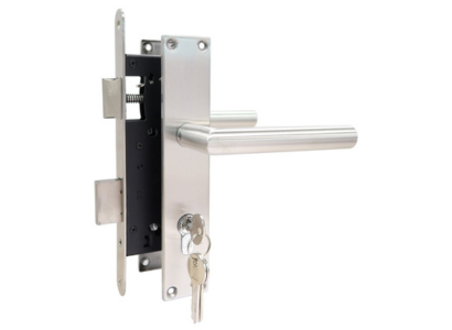 Set voor tuindeuren 72x165mm (schild + rechte kruk) RVS