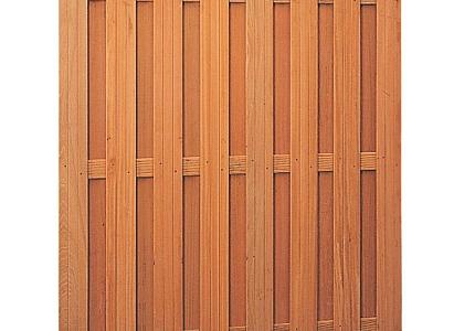 Hardhouten geschaafd plankenscherm 18-planks 14 mm, recht verticaal/horizontaal 180 x 180 cm.