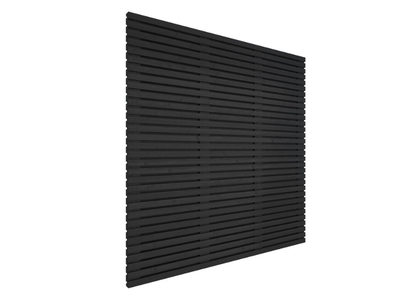 Grenen geschaafd latten scherm, recht horizontaal/verticaal, 180 x 180 x 5 cm, zwart gespoten.