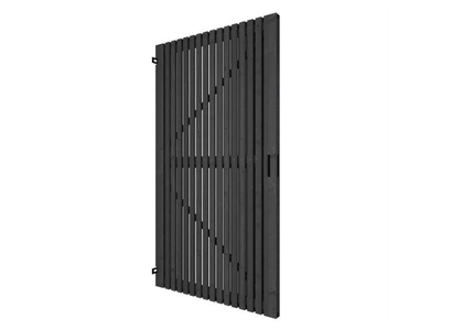 Grenen geschaafd latten deur op verstelbaar frame, verticaal, 178 X 99 x 5 cm, zwart gespoten.