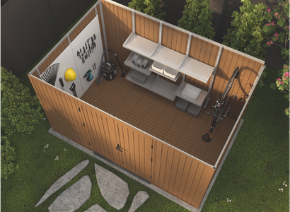 NewTechWood berging met dubbele deur, 344 x 210 cm, Teak