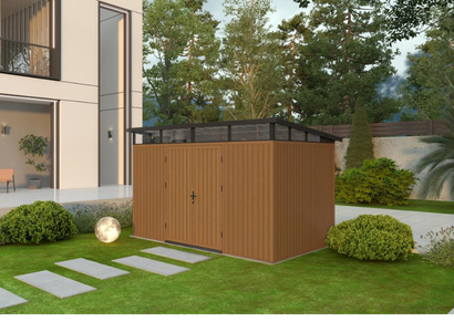 NewTechWood berging met dubbele deur, 344 x 210 cm, Teak