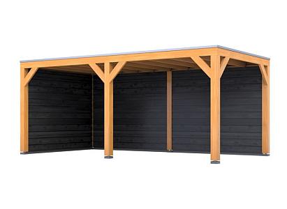 Douglas overkapping | 307 x 583 cm | Achterwand | Zijwand | Zwart | Living 1